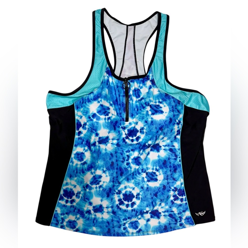 NWT Angel Season Blue Tankini Top Racerback Tye Dye Swim Top